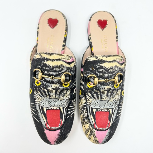RARE Gucci Princetown Horsebit Angry Cat Tiger Mules Loafers Slides Black 36 6 - Picture 3 of 13